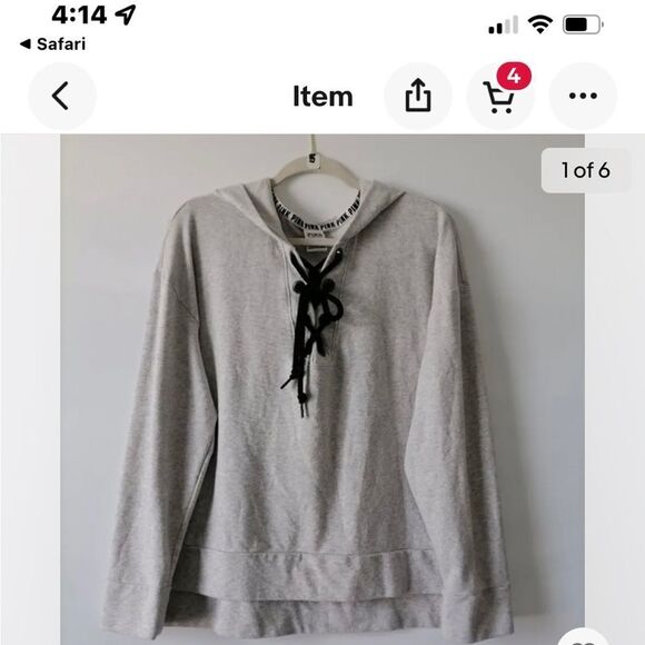 vS Pink grey lace up hooded sweatshirt& matching lace up joggers sweatsuit  trac - Picture 4 of 13